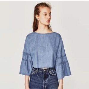 ZARA Denim Crop Blouse